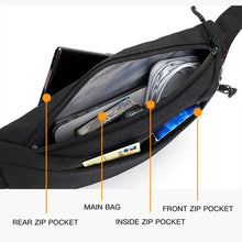 Load image into Gallery viewer, Crossbody Bag, 4 Zippered Pockets, Headphone Outlet, 20-50&quot; Adjustable Belt
