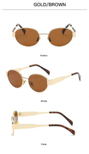Oval Sunglasses Gold Color Frame Brown Lenses