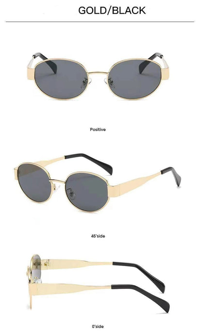 Oval Sunglasses Gold Color Frames Black Lens