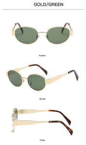 Oval Sunglasses Gold Color Frame Green Lens