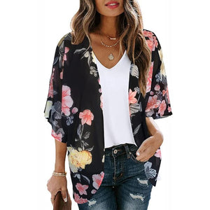 Open Front Cover Up Pink and White Floral