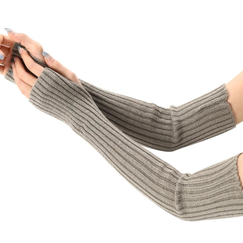 Fingerless Knit Gloves Light Gray