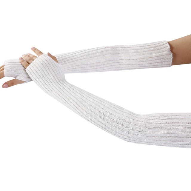 Fingerless Knit Gloves White