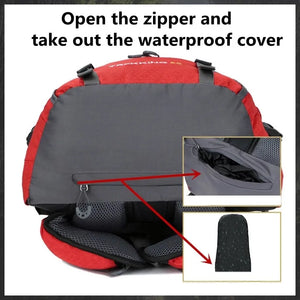 Closeup of Waterproof Cover of 60L backpack