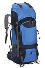 Load image into Gallery viewer, Blue 60L Hiking Backpack Ergonomic and Padded With Whistle
