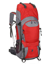 Load image into Gallery viewer, Red 60L Hiking Backpack Ergonomic and Padded With Whistle
