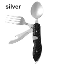 Load image into Gallery viewer, Outdoor Folding Knife, Fork &amp; Spoon Set in silver
