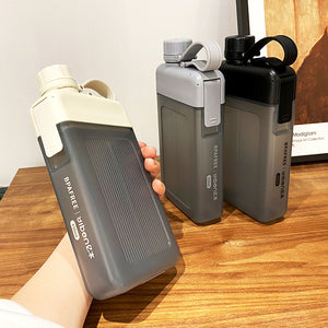 3 portable leakproof water bottles, beige, gray, black
