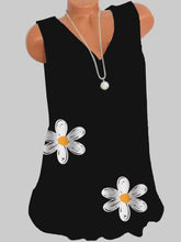 Load image into Gallery viewer, Black White Yellow Daisy Sleeveless Summer Tops for Women V-Neck
