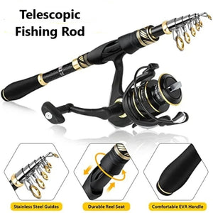 Fishing Rod and Reel Combo, Telescopic Fishing Rod Kit with Spinning Reel