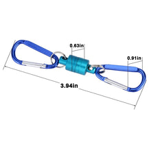 Load image into Gallery viewer, Closeup of Carabiners and Rotating Clasp for Fishing Net Lanyard
