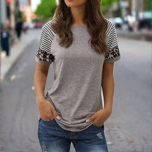 Gray Shirt with Stripes and Animal Print