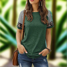 Load image into Gallery viewer, Green Shirt With Stripe and Animal Print Sleeves
