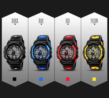 Load image into Gallery viewer, Kids Waterproof Analog Watch LED Multifunction Arraay of Black, Blue, Red, Yellow
