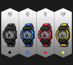 Kids Waterproof Analog Watch LED Multifunction Arraay of Black, Blue, Red, Yellow