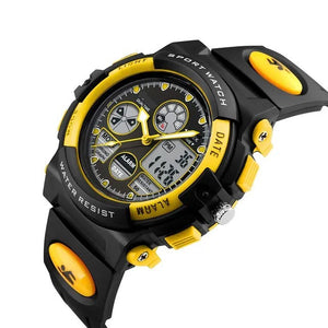 Kids Waterproof Analog Watch LED Multifunction Yellow