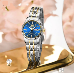 Luxury Womens Waterproof Watch Silver Blue