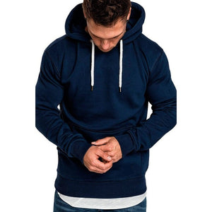 Mens Hooded Sweatshirt Solid Color Long Sleeve Rich Polyester Texture