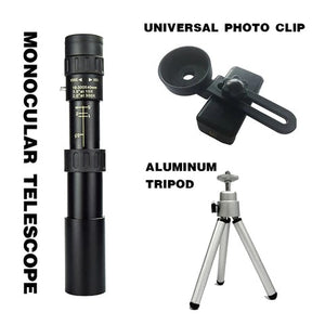 Diagram of Picture of Camera Lens, Phone Clip and Tripod