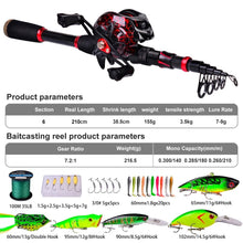 Load image into Gallery viewer, Baitcasting Fishing Rod &amp; Reel Combo Set With Bag and Full Tackle Kit
