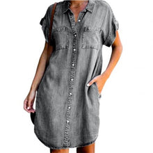Load image into Gallery viewer, Women Denim Shirt Dress Tunic  Gray
