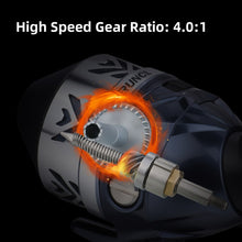 Load image into Gallery viewer, Closeup animated picture of high speed gear ration in spincast fishing reel
