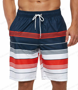 Black, orange and white striped men's board shorts