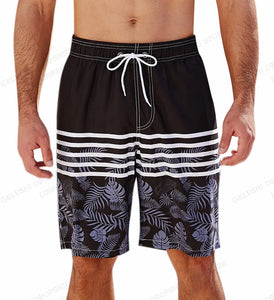 Black and White striped with gray floral men's board shorts