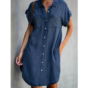 Women Denim Shirt Dress Tunic  deep blue