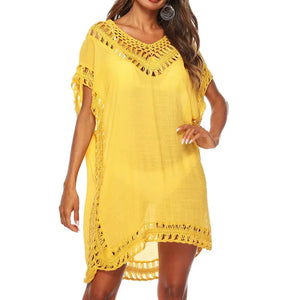 Women's Loose Swimsuit Cover Up Dress With Eyelet Lace Style Adornment