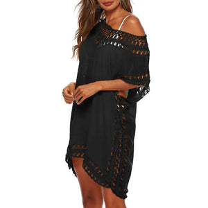 Women's Loose Swimsuit Cover Up Dress With Eyelet Lace Style Adornment