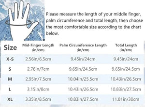 Winter Waterproof Ski Gloves Size Diagram Chart