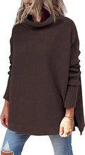 Load image into Gallery viewer, Womens Mock Turtleneck Sweater Long Batwing Sleeve Split Hem
