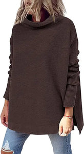 Womens Mock Turtleneck Sweater Long Batwing Sleeve Split Hem