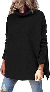 Womens Mock Turtleneck Sweater Long Batwing Sleeve Split Hem