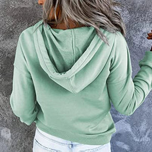 Womens Button Up Hoodie  Back View Green