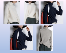Load image into Gallery viewer, 100% Cashmere Turtleneck Sweater with Ribbed Finish and Raised Seams
