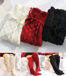 Womens Thigh High Luxurious Cable-knit Socks Adjustable Tie At Top