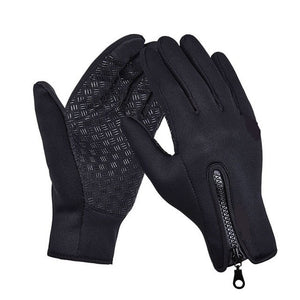 Warm Winter Gloves Touch Fingertips Zip Closure Black