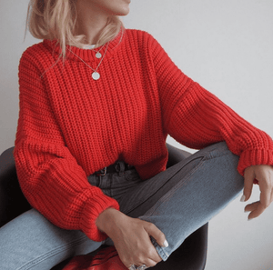 Red Womens Oversized Loose Fit Sweater