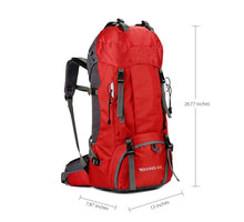 Load image into Gallery viewer, Measurement Diagram of Red 60L Hiking Backpack
