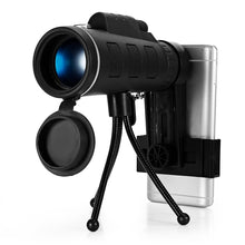 Load image into Gallery viewer, 40X Monocular attached to phone and tripod
