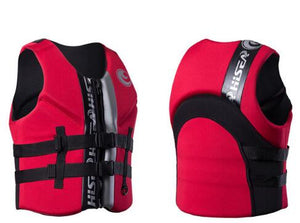 red neoprene life jackets front and back