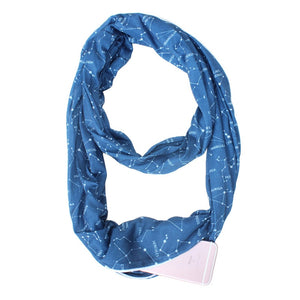 Infinity Scarf with Zippered Pocket Galaxy Blue