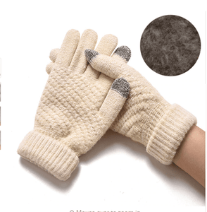 Beige Women's Knitted Full Finger Gloves