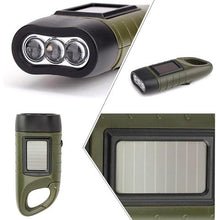 Load image into Gallery viewer, Photo Array of Closeups of Parts of Solar Hand Crank Flashlight
