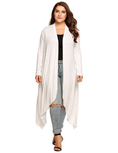 White Womens Full Length Cardigan Style Loose-fitting Oversize Sweater