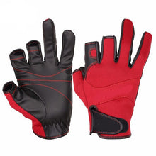 Load image into Gallery viewer, Front and Back of red Fishing Gloves
