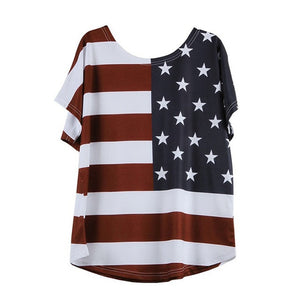Womens USA Flag Lightweight Loose T-Shirt With Overcast Stitching