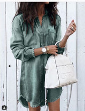 Load image into Gallery viewer, Green Womens Denim Shirtdress/Tunic With Tassel Trim
